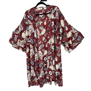Meri Skye Floral Kimono Womens Size 4XL Open Long Flowy Duster USA Tropical Boho